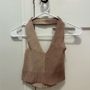 LA Hearts Brown Ribbed Halter Tank Top